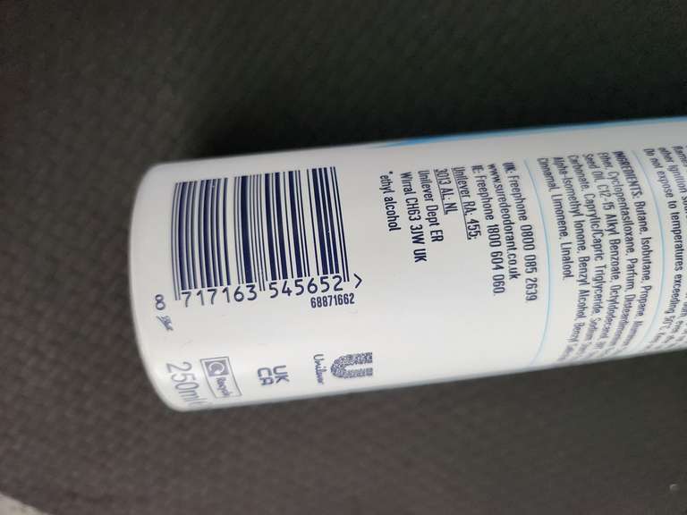 Sure cotton dry 250ml deodorant 60p @ Sainsbury's Stoke