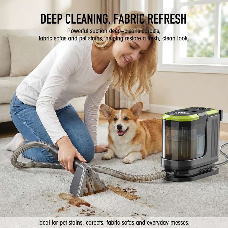 Threads Cleaner Machine HYCHIKA Carpet Spot Cleaner 1800W, 17 kPa Portable Upholstery Carpet ...