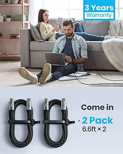 Braided USB C to USB C Charger Cable, INIU 100W Fast Charging USB C Cable [2-Pack 2m] QC 4.0 PD 5A, £11.99 @ Amazon