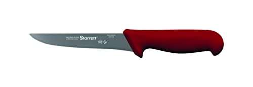 Starrett Professional Stainless Steel Kitchen Boning Knives - Wide Straight Profile - 6-inch (150mm) - Red Handle