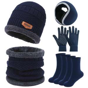 Thermal Hat, Scarf, Gloves, Earmuffs & Socks Set Blue/Brown/Grey Sold By SQUARE LITERATURE / FBA