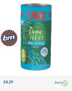 John west 5 tuna chunks in brine, spring water & sunflower oil @ B&M Leytonstone & online