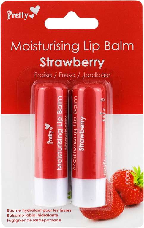 2 Pack of Pretty Moisturising Lip Balm - Strawberry (90p/85p with S&S)