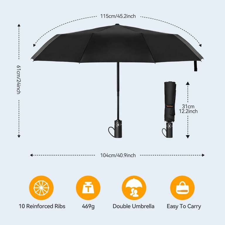 Large Windproof Umbrella, TechRise Wind Resistant Compact Travel Folding Umbrella with code