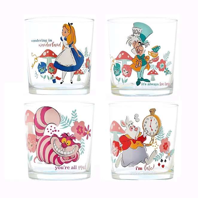 Disney Alice In Wonderland Mixer Glass - Set of 4 + Free C&C
