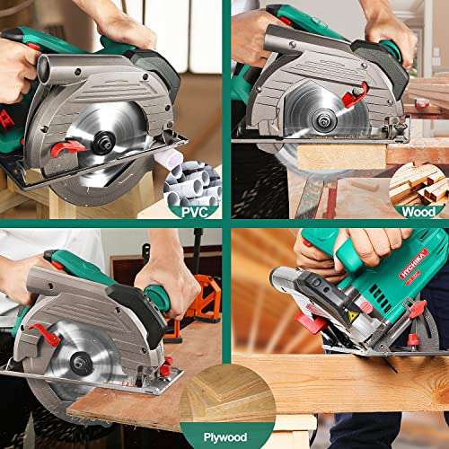 Circular Saw, 1500W HYCHIKA Electric Saw with Speed 4700RPM, Laser Guide, 24T/40T Blades(190mm) - £38.98 @ Amazon