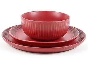 Red Ribbed Dinner Set 12 Piece now Reduced plus free click and collect