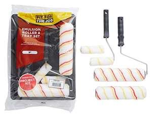 Fit For The Job FRRT003 7 piece Emulsion Paint Roller Set, 2x 9 inch & 2x Mini Paint Rollers, Frames & Paint Tray