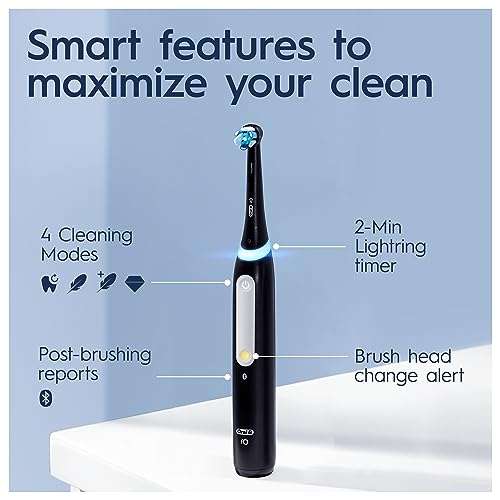 Oral-B iO4 Electric Toothbrushes For Adults, 3 Toothbrush Heads, Travel Case & Toothbrush Head Holder, 4 Modes With Teeth Whitening