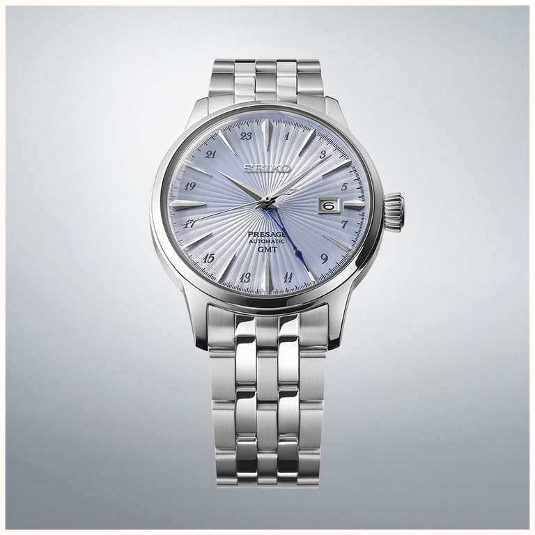Seiko Presage ‘Skydiving’ Cocktail Time GMT (40.5mm) Light Blue Dial / Stainless Steel Bracelet W/Code