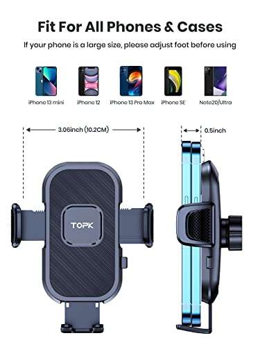 TOPK Car Phone Holder, Universal Phone Mount for Car with Hook Clip Air Vent Car Mount 360° Rotation w/ voucher - Sold by TOPKDirect FBA
