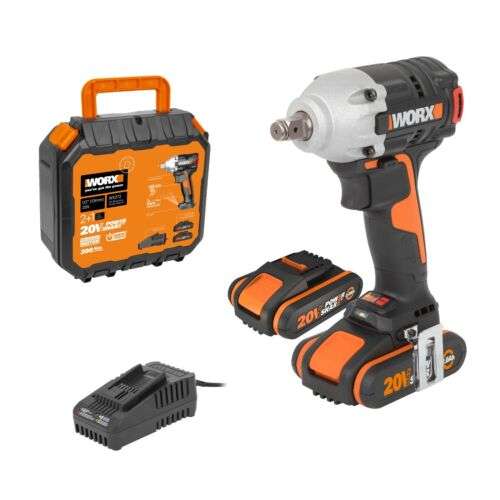 WORX WX272 18V Cordless Brushless Impact Wrench Drill x2 Batteries, Charger & Case - 3 year Warranty - Sold by Worx (UK Mainland)