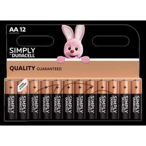 Duracell Simply AA / AAA Batteries (12 Pack) £3.99 + £1.49 delivery @ Home bargains