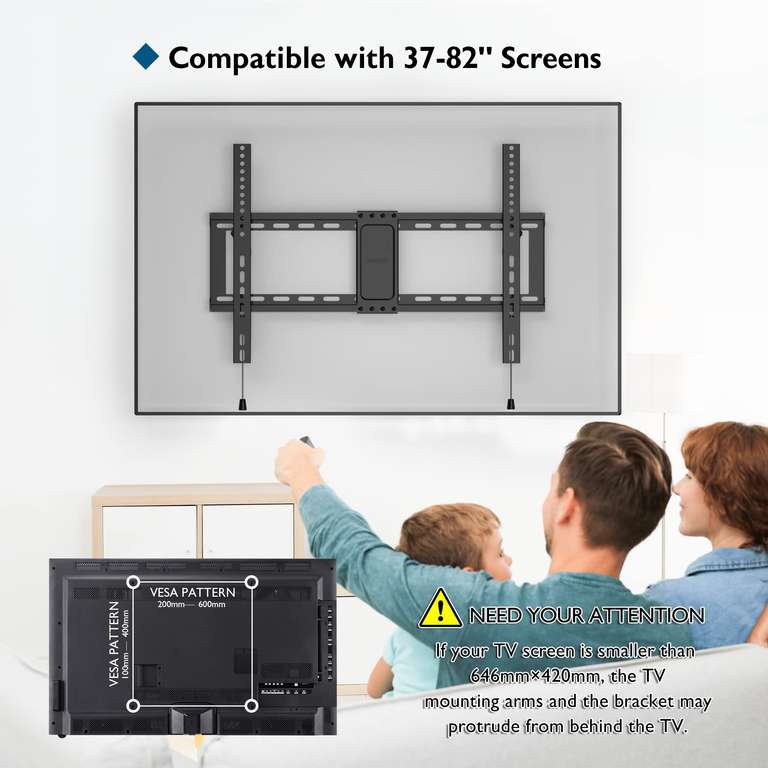 BONTEC TV Wall Bracket for Most 37-82 Inch LED LCD Plasma Flat Curved TV - w/Voucher, Sold By bracketsales123