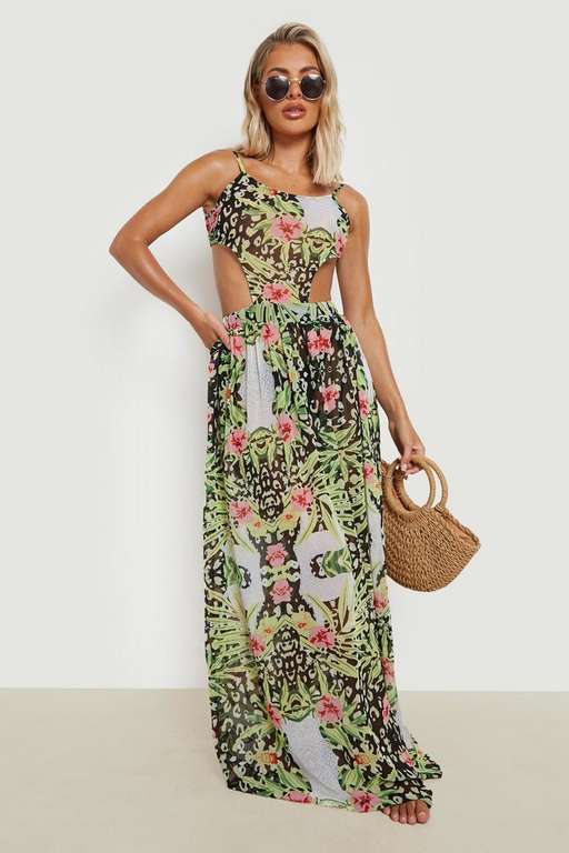 BooHoo Tropical Animal Cut Out Maxi Beach Dress - £6.30 with code sold and delivered by Boohoo @ Debenhams