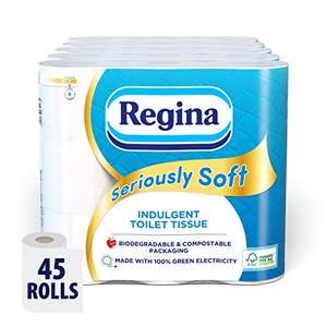 Regina Seriously Soft Toilet Tissue, 45 Rolls, Biodegradable Packaging - £20 @ Amazon