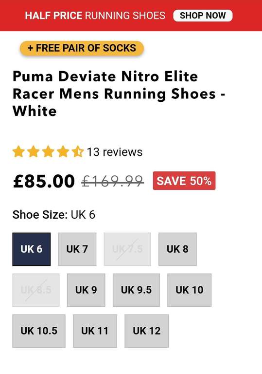 Puma Deviate Nitro Elite Racer Mens Running Shoes - White + free pair of socks £85 + £4.95 delivery + 10% off with code @ Start Fitness