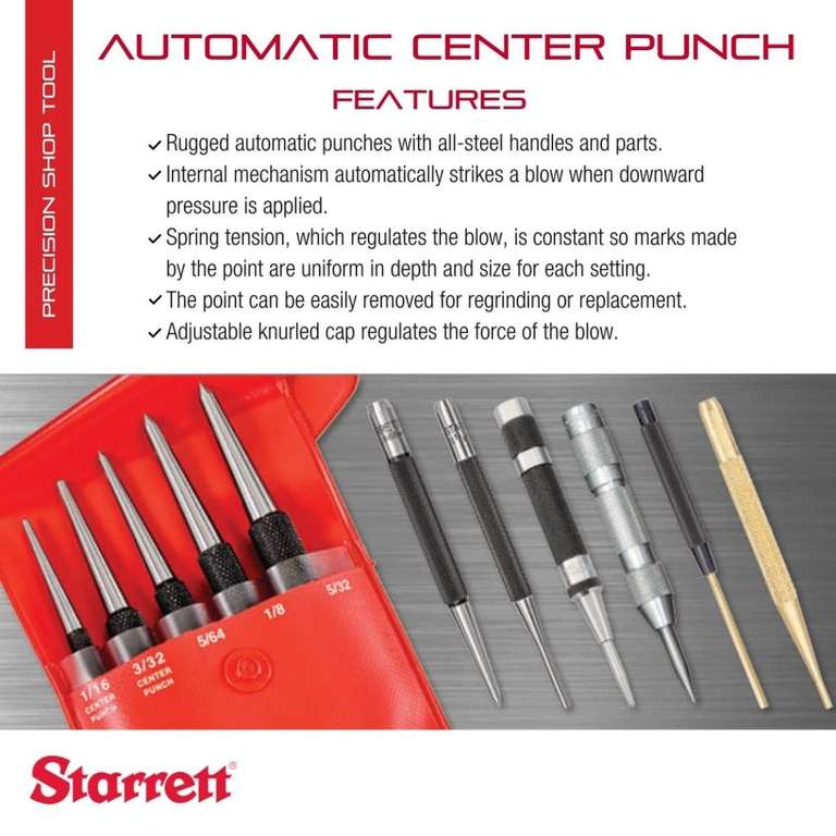 Starrett 18A Automatic Centre Punch Tool With Adjustable Stroke