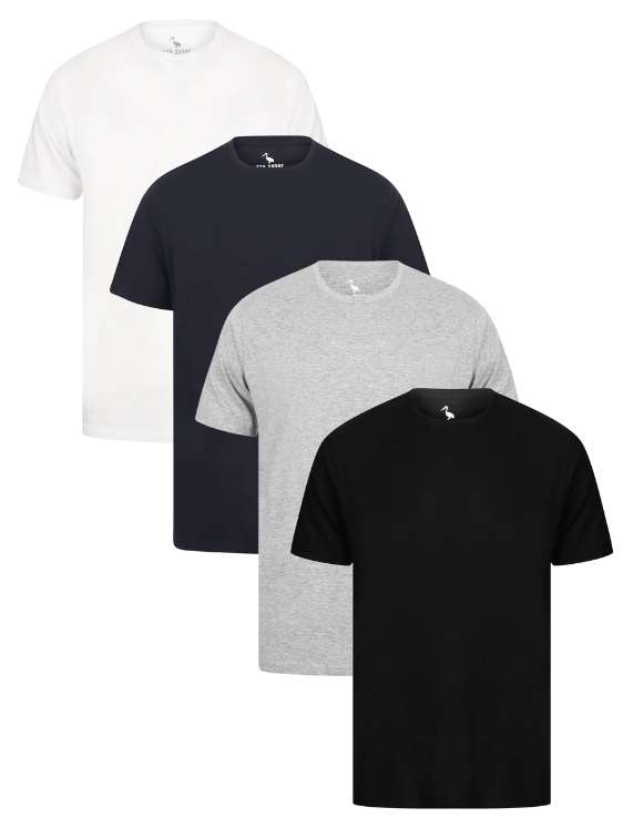 4 pack cotton crew neck t-shirt in jet black / optic white / light grey marl / navy with code