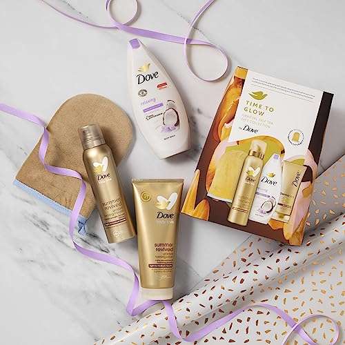 Dove Time to Glow Gradual Self Tan Collection Set with a tan applicator for her 3 piece