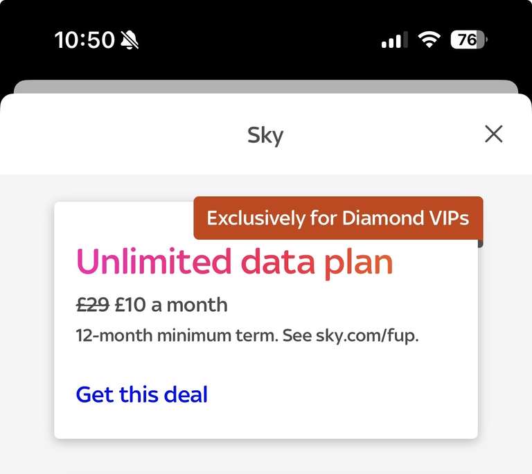 Sky Mobile Sky VIP Diamond Unlimited Data, Calls & Texts £10/mth | £15 ...