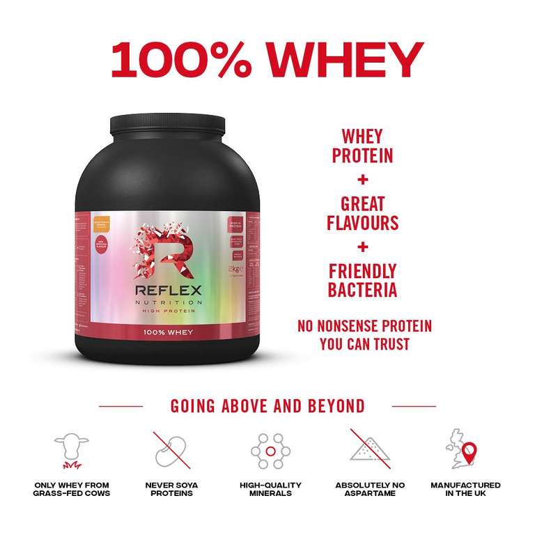 Reflex Nutrition 100% Whey Protein Powder | 80% Pure Whey Protein | Amino Acids | No Added Sugar | Protein Powder 2kg - £27.32 S&S