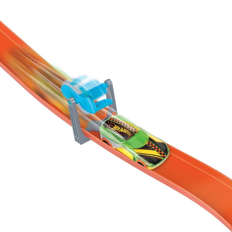 Hot Wheels Track Set, Blue Deluxe Track Builder Pack with Wind-Themed with 1 hot wheel vehicle