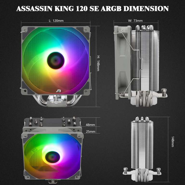 Thermalright Assassin King 120 SE ARGB CPU Air Cooler, AK120 SE ARB, 5 Heatpipes, Quiet Fan With S-FDB Bearing - Sold by deliming321 FBA