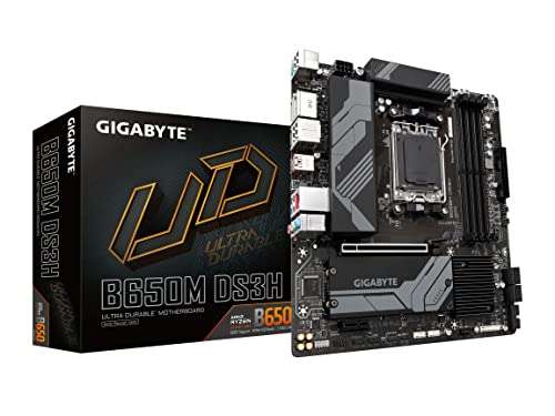 GIGABYTE B650M DS3H (AM5/ AMD/ B650/ Micro ATX/ 5-Year Warranty/ DDR5/ PCIe 4.0 M.2/ PCIe 4.0) £150.35 @ Amazon / Sold by Amazon US