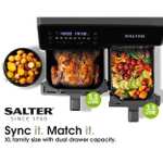 Salter EK5729 Dual Sector Air Fryer – Family Size 9L Total Capacity, 5.5L Drawer & 3.5L Drawer, Digital Display, Sync/Match Cook, 2500W.