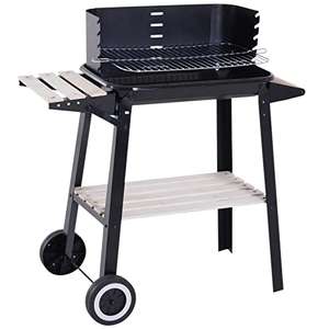 Outsunny Trolley Charcoal BBQ Barbecue Grill Outdoor Patio Garden Heating Smoker