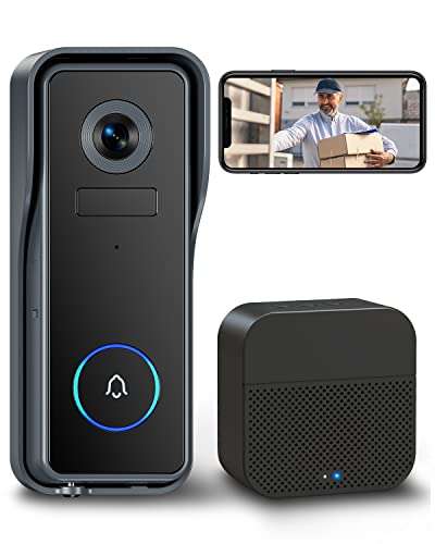 EUKI Wireless WiFi Video Doorbell Camera with Chime, 2K HD with Camera, Battery Operated W/Voucher - Sold by HANA Tek FBA