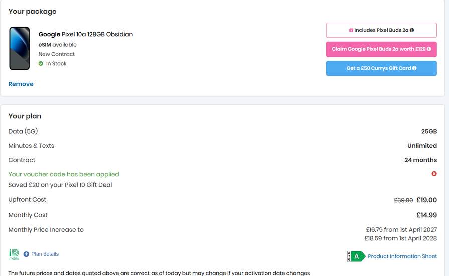 Google Pixel 10a £421.96 Tensor G4 at Mobiles.co.uk | Hotukdeals