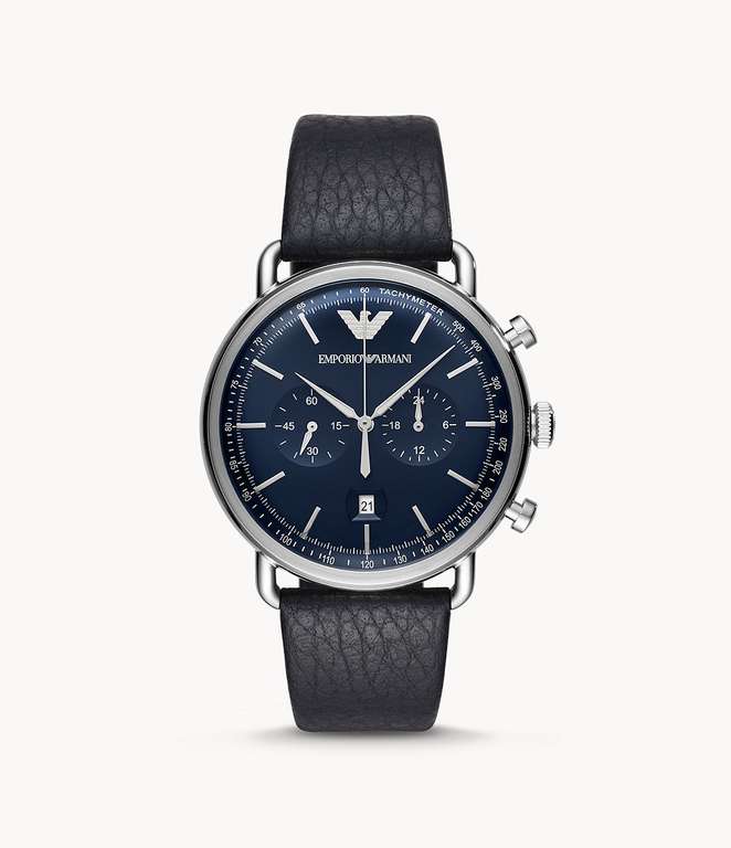 Emporio Armani Men’s Chronograph Blue Leather/ Silver Stainless Steel Watch - £97.30 at checkout / £82.70 + sign up discount @ Watch Station