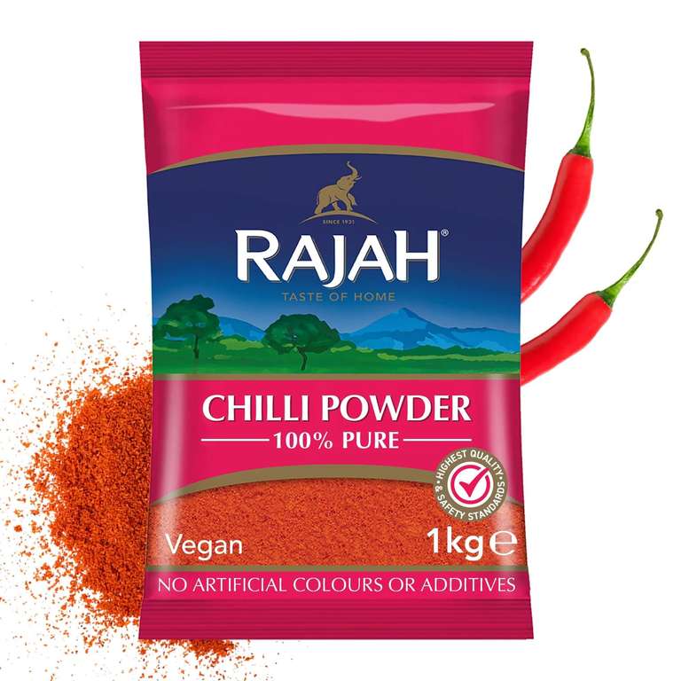 Rajah Spices Chilli Powder | Lal Mirch Powder | Mirch Powder | Chilli | Red Chilli Powder | Hot Chilli Powder | (1kg) /£4.28 S&S