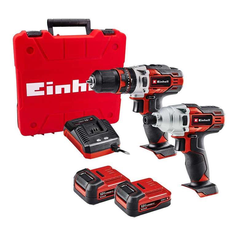 Einhell TE-TK 12 Li 12V Drill Driver & Impact Driver Kit with 2x 2.0Ah Batteries, Charger & Case