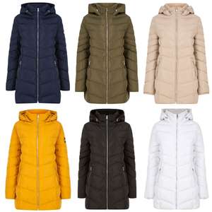 Safflower Women’s Longline Quilted Puffer Coat with Hood with Code