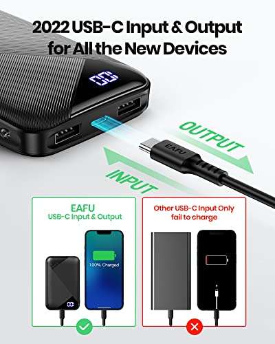 EAFU Small Power Bank 10000mAh Fast Charging 3A - USB-C / USB-A £11.99 using voucher @ Amazon