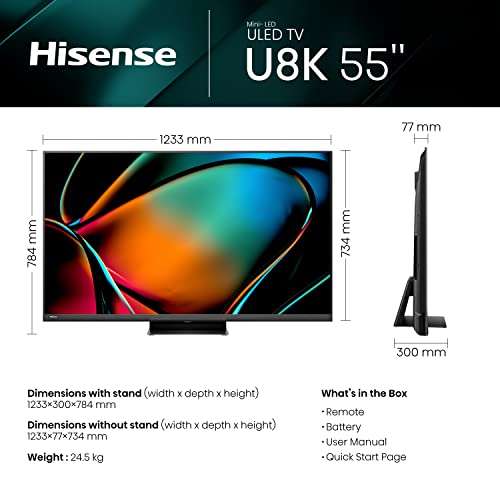 Hisense 55 Inch ULED Mini-LED PRO TV 55U8KQTUK (2023 Model) w/voucher
