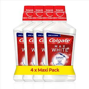 Colgate Max White Expert Mouthwash (4 x500ml) £10 / £9 on subscribe and save / £8 using voucher @ Amazon