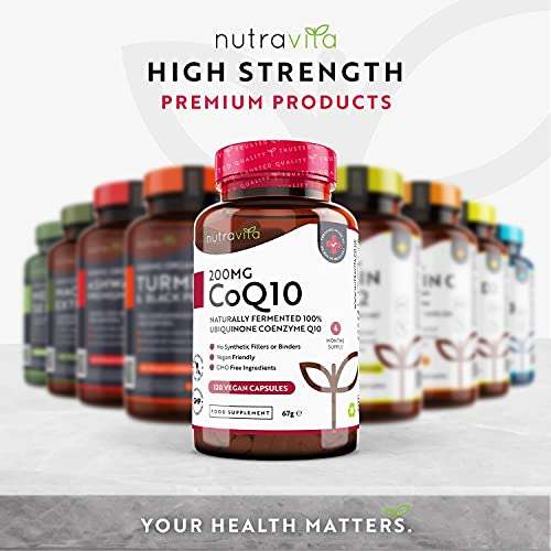 CoQ10 200mg - 120 Vegan Capsules of High Strength Co Enzyme Q10 £22.36 - Sold by Nutravita / Fulfilled By Amazon