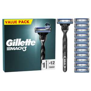 Gillette Mach3 Men's Razor + 12 Razor Blade Refills, 3 Blades for a Smooth Shave, Fits All Mach3 Handles - £16.15 on S&S
