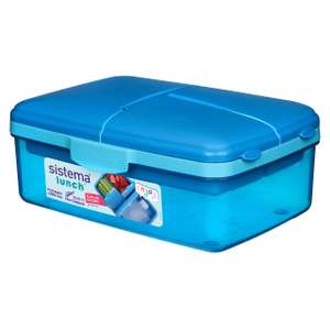 Sistema Lunch Slimline Quaddie Lunch Box with Water Bottle 1.5 L Air-Tight and Stackable Food Storage Container Blue