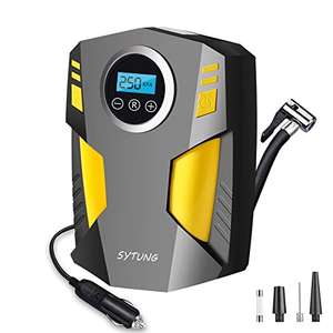 SYTUNG Digital Tyre Inflator, Portable Air Compressor Car Tyre Pump with 3 Nozzle Adaptors and Digital LED Light by Sytung UK FBA