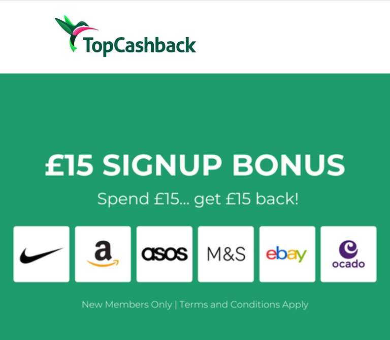 Get £15 Cashback when you spend £15+ (New Customers Only / Select Retailers)