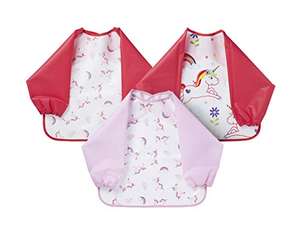 Amazon Nuby Coverall Baby Bibs for Toddlers 12 months plus, Long Sleeve Waterproof Weaning Bibs, 3 Pack, Red and Pink
