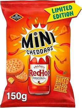 Jacob's Mini Cheddars Franks Red Hot Original Baked Snacks Share bag 150g In Store Peterlee