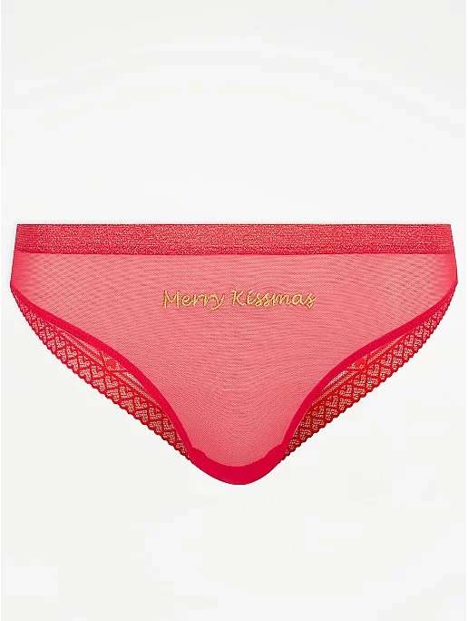 Red Merry Kissmas Slogan Print Brazilian Briefs, sizes 6, 22 + 24 only - £1.50 + Free Click and Collect @ George (Asda)