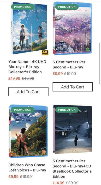 Makoto Shinkai's film catalogue Sale - Prices Range from £9.99 to £19.99 with code @ All The Anime