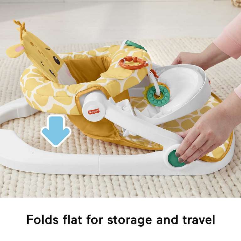 Fisher-Price Portable Baby Chair with Snack Tray, BPA-Free Teether and Clacker Toy, Plush Giraffe Seat Pad, Sit-Me-Up Floor Seat, HPJ16
